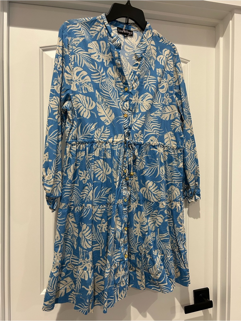 Liza Byrd Blue Tropical Print Button-Front Dress